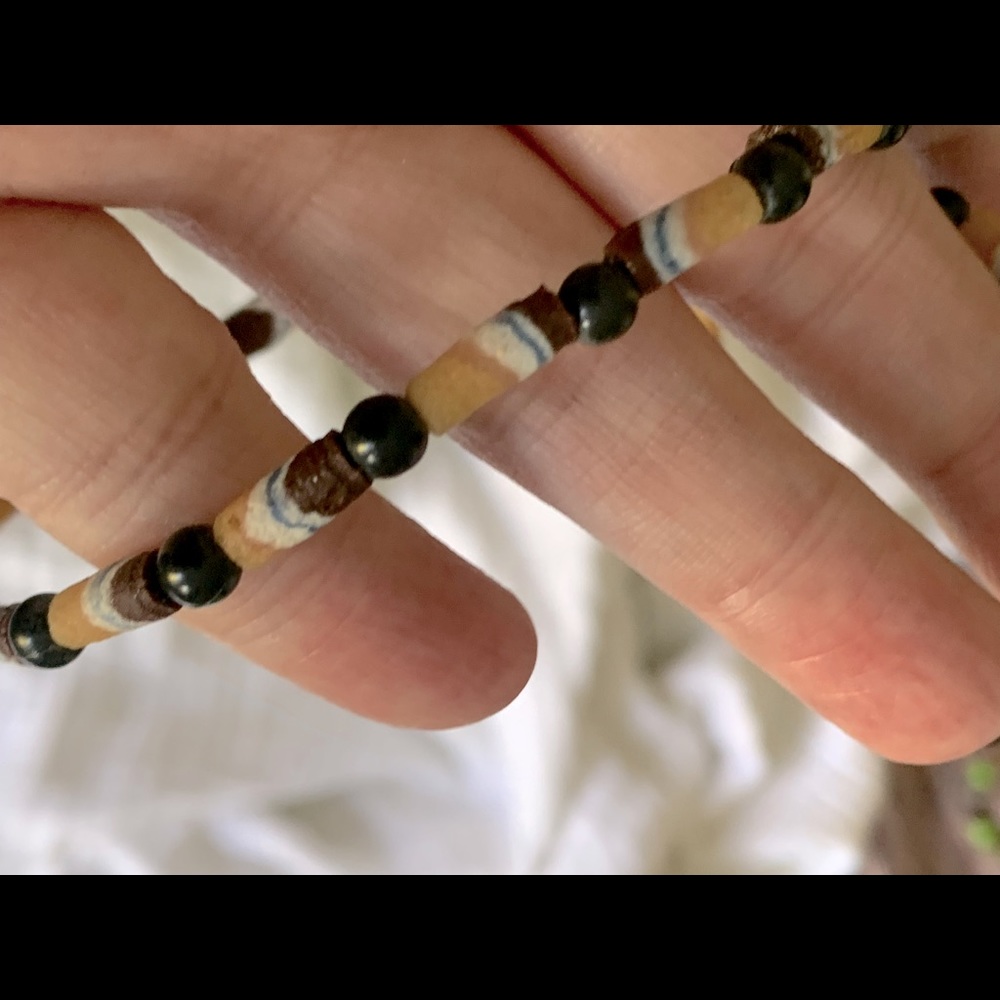 Beaded necklace from West Africa. Unique and timeless. Blues and browns. Beachy.